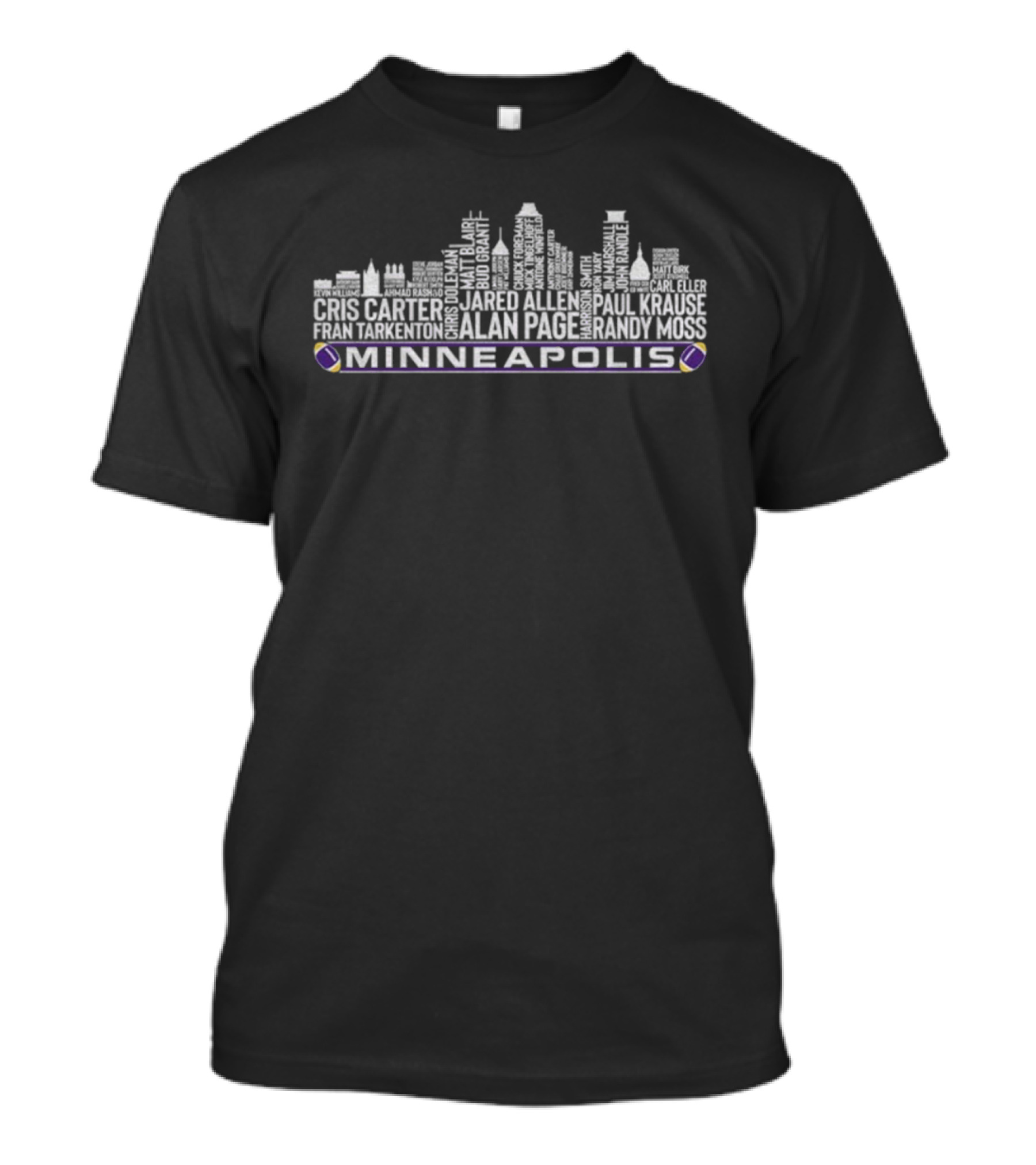 Minnesota Vikings Football Legends City Skyline Cris Carter Randy Moss Alan Page Minneapolis T-Shirt