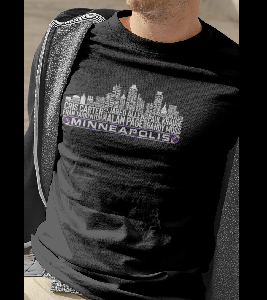 Minnesota Vikings Football Legends City Skyline Cris Carter Randy Moss Alan Page Minneapolis T-Shirt