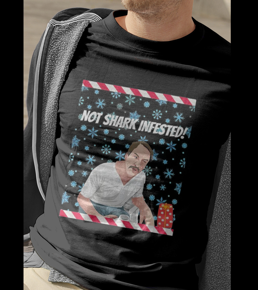 Paul Sykes Not Shark Infested Ugly Christmas Sweater With Festive Gift And Snowflakes T-Shirt