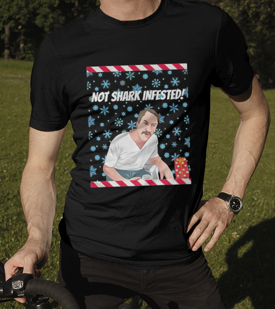 Paul Sykes Not Shark Infested Ugly Christmas Sweater With Festive Gift And Snowflakes T-Shirt