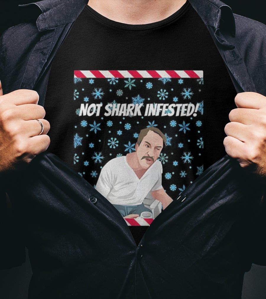 Paul Sykes Not Shark Infested Ugly Christmas Sweater With Festive Gift And Snowflakes T-Shirt