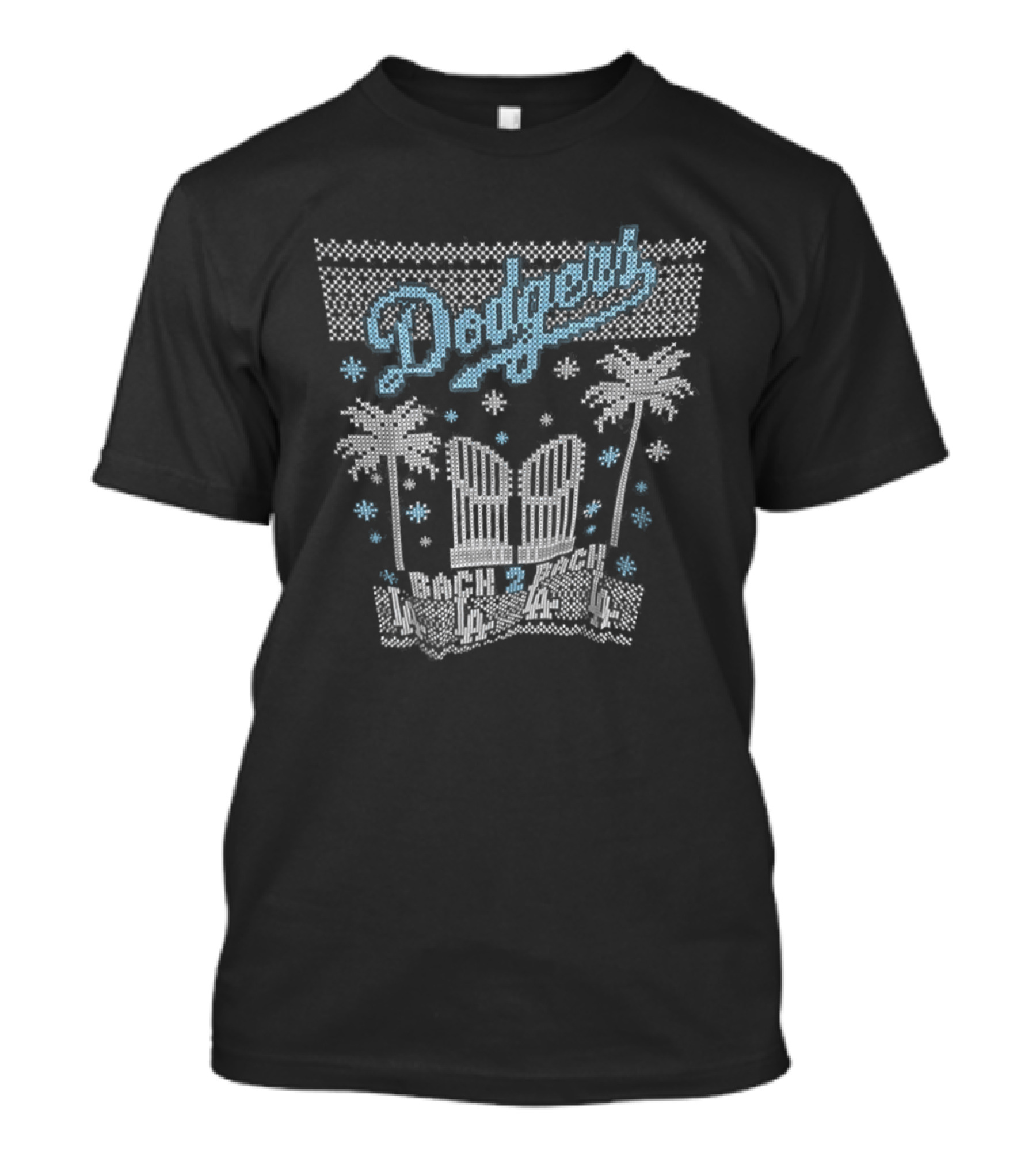 Los Angeles Dodgers Back 2 Back Ugly Christmas Dodger Stadium Palms Snowflakes T-Shirt