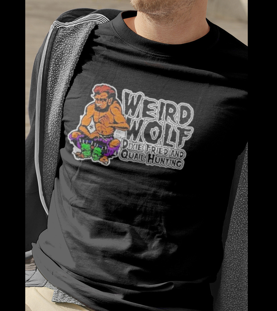 Weird Wolf Dixie Fried Quail Hunting Cartoon Character T-Shirt