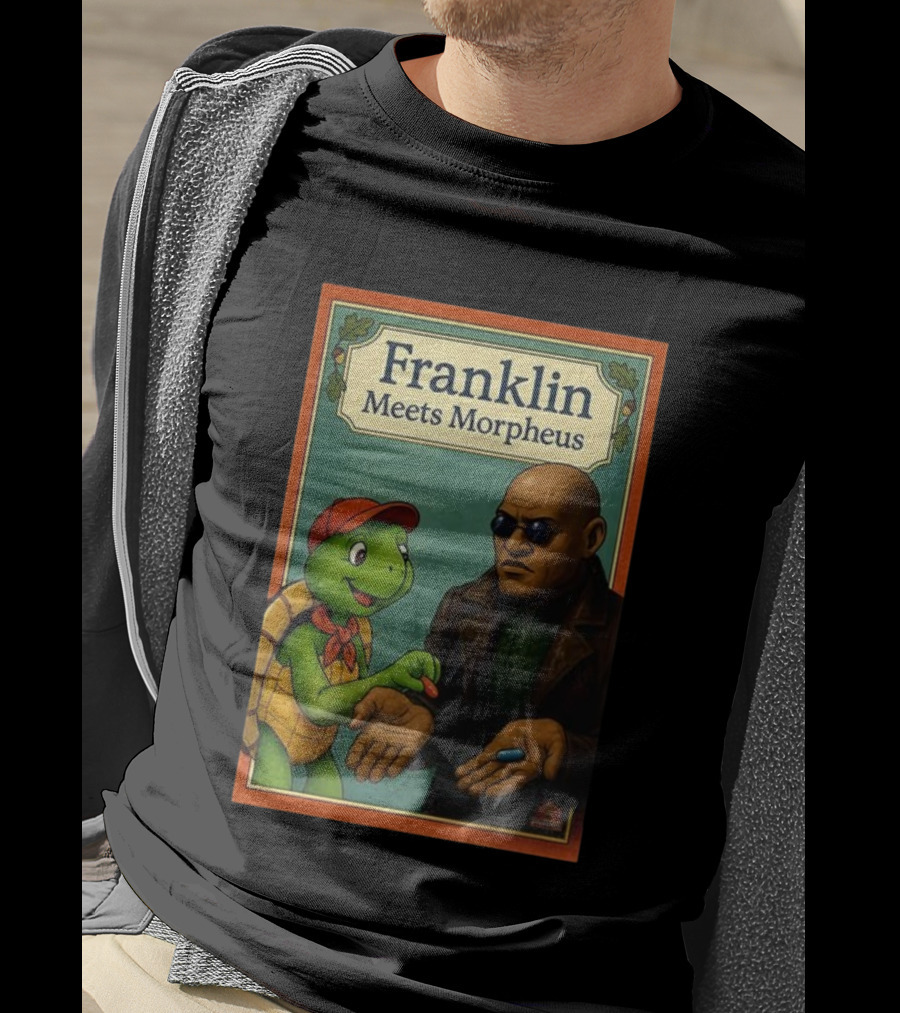 Franklin Meets Morpheus Turtle Red Blue Pill Choice Encounter T-Shirt