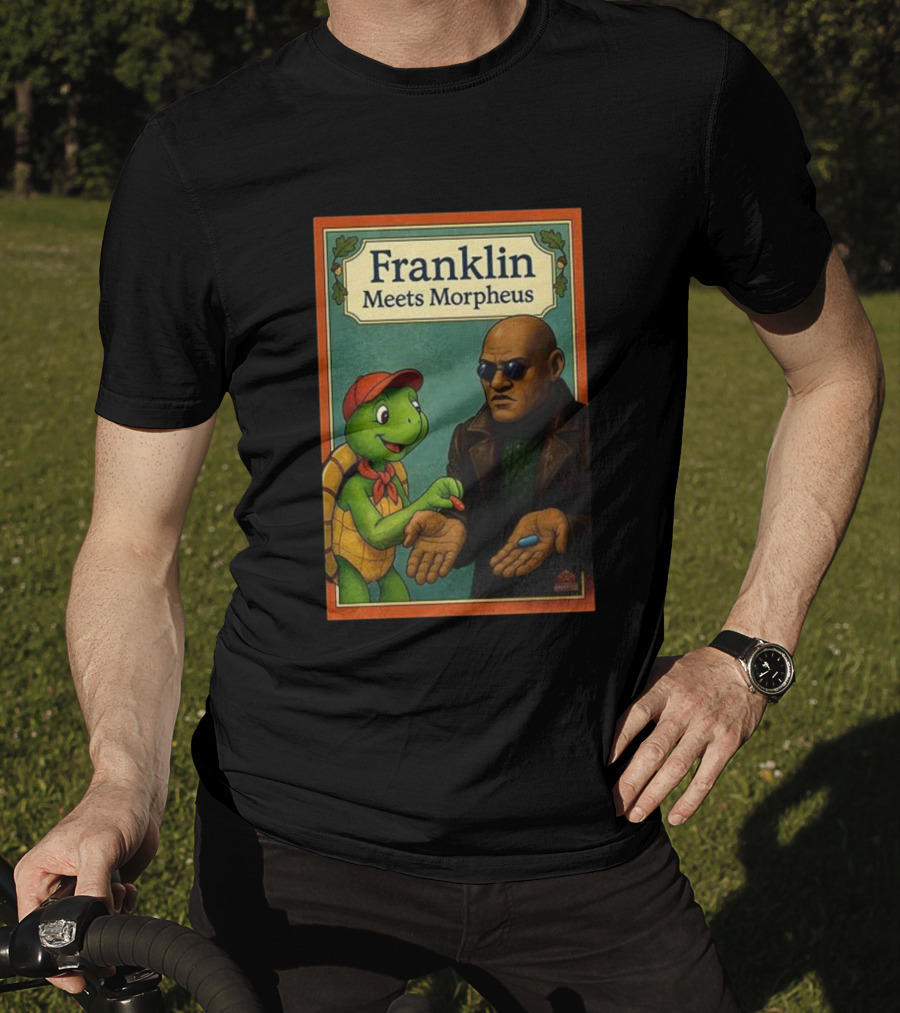 Franklin Meets Morpheus Turtle Red Blue Pill Choice Encounter T-Shirt