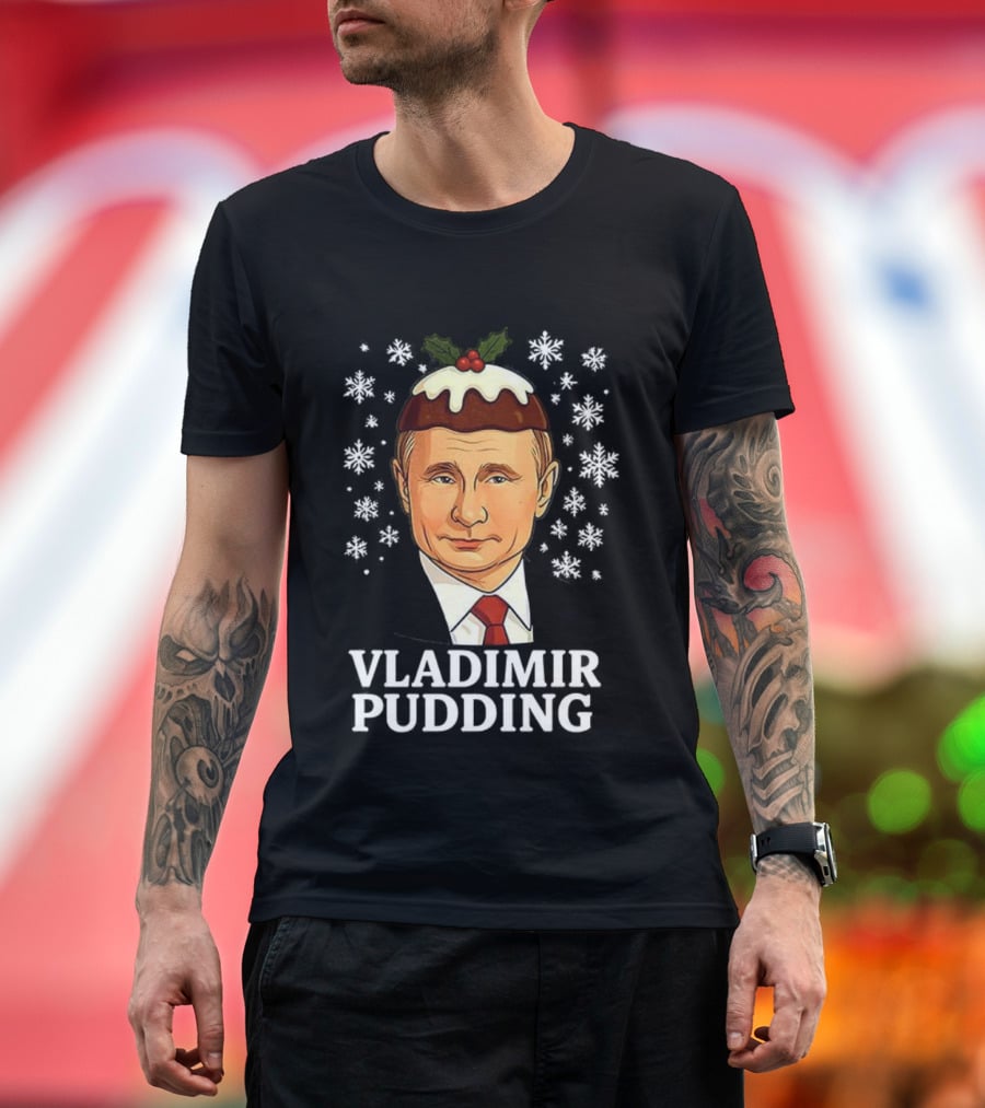 Vladimir Pudding Funny Christmas Caricature Snowflakes T-Shirt