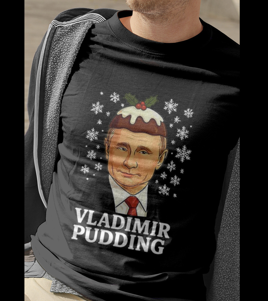 Vladimir Pudding Funny Christmas Caricature Snowflakes T-Shirt