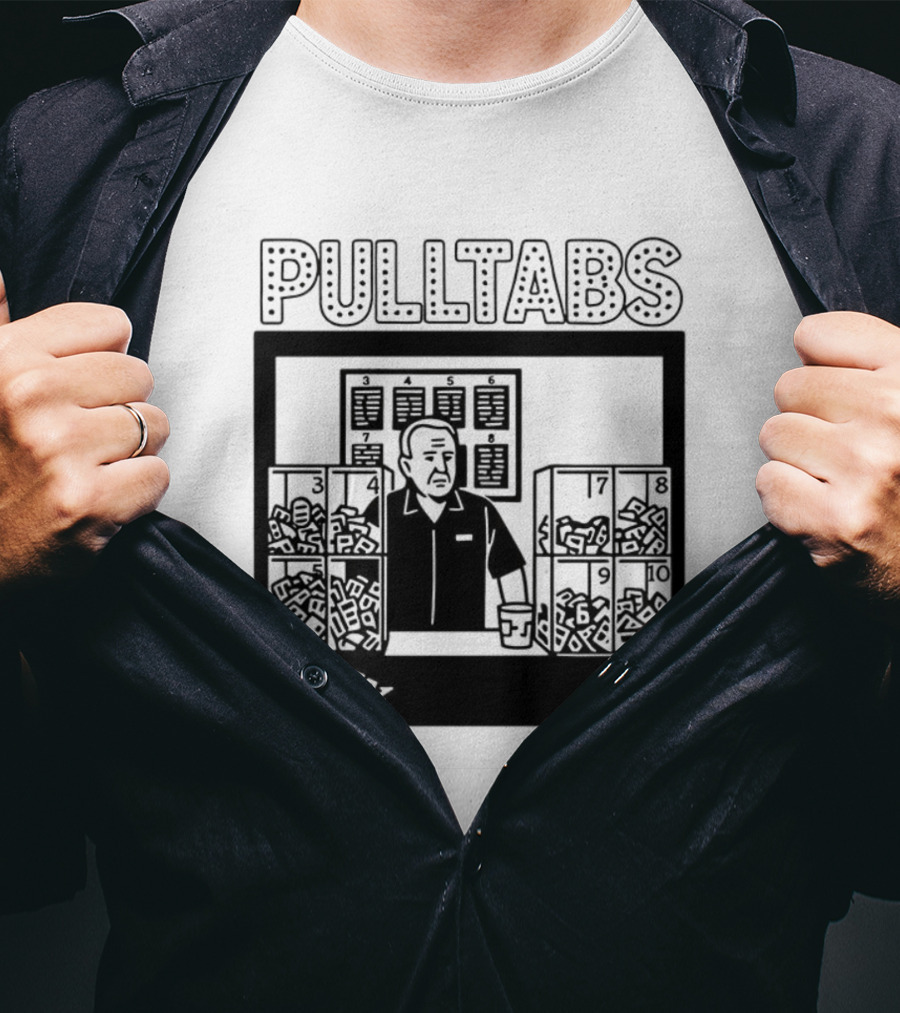 Minnesota Pull Tabs Comic Scene With Counter And Boxes T-Shirt