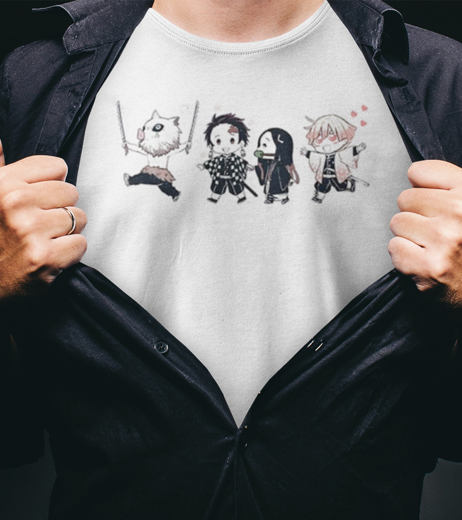 Demon Slayer Kimetsu No Yaiba Chibi Characters Meme Anime Fan Art T-Shirt