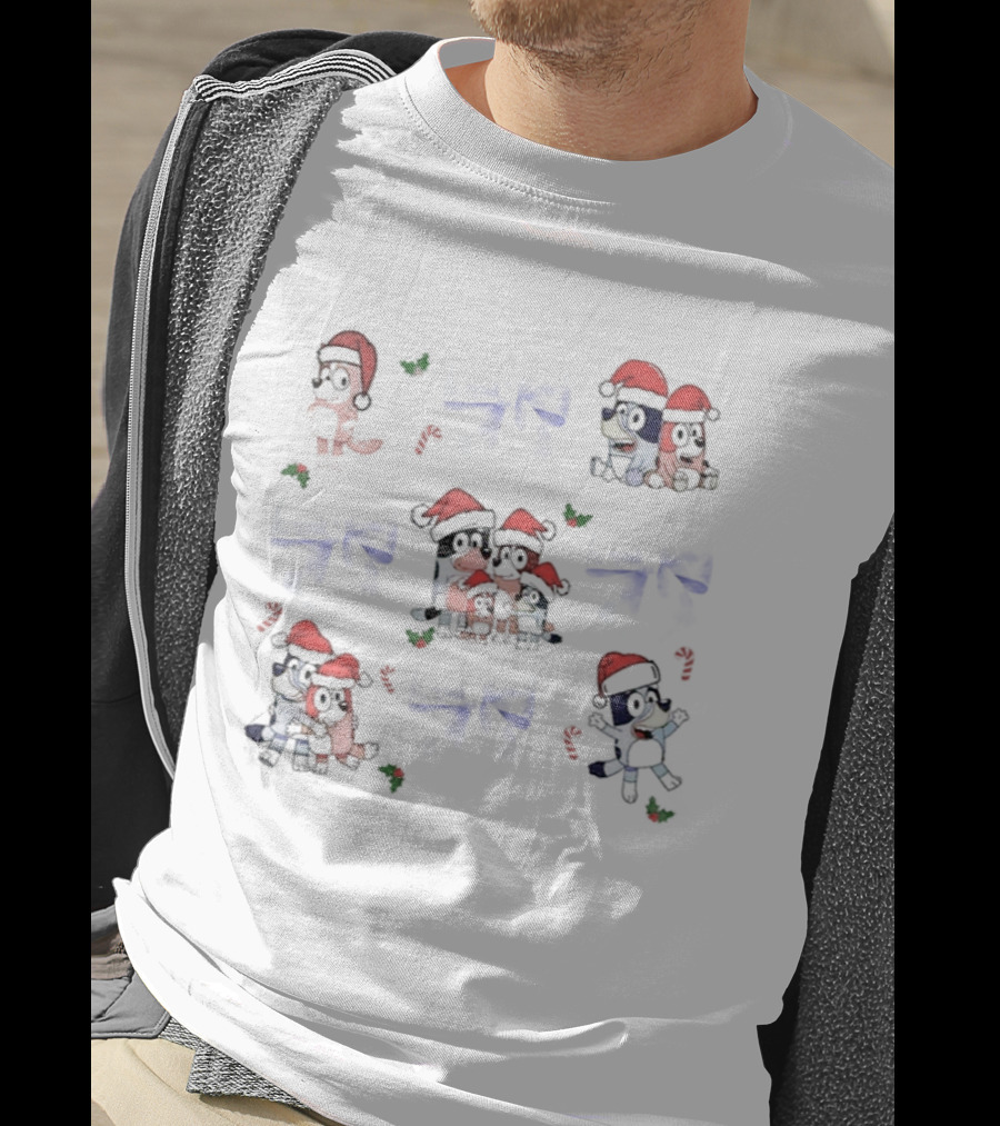 Coquette Blue Dog Bluey Snowman Christmas Episode Festive Holiday Santa Hats T-Shirt