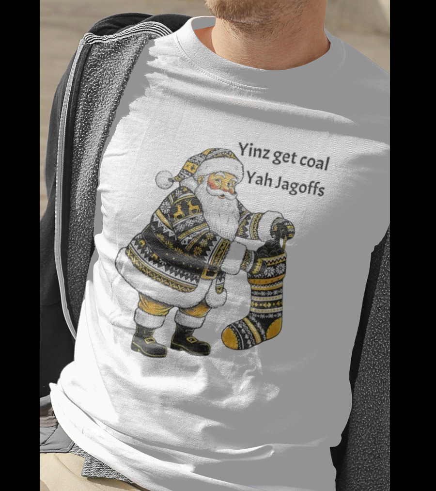 Pittsburgh Santa Claus With Stocking Full Of Coal Yinz Get Coal Jagoffs Christmas Sweater T-Shirt