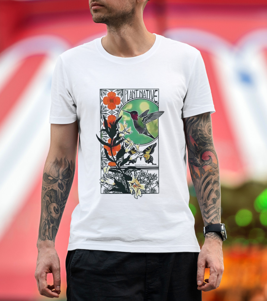 Plant Native Bird Hummingbird Floral Wildlife Scene T-Shirt