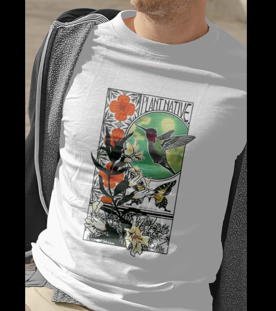 Plant Native Bird Hummingbird Floral Wildlife Scene T-Shirt