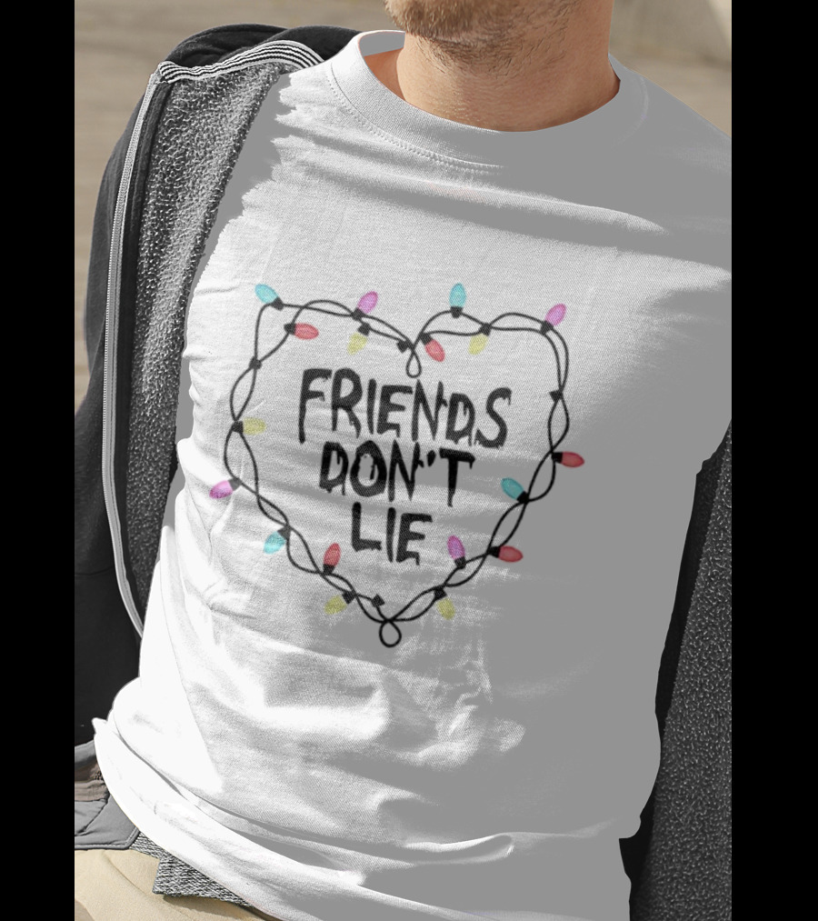 Friends Don't Lie Christmas Lights Heart Stranger Things 2025 Merry Christmas T-Shirt