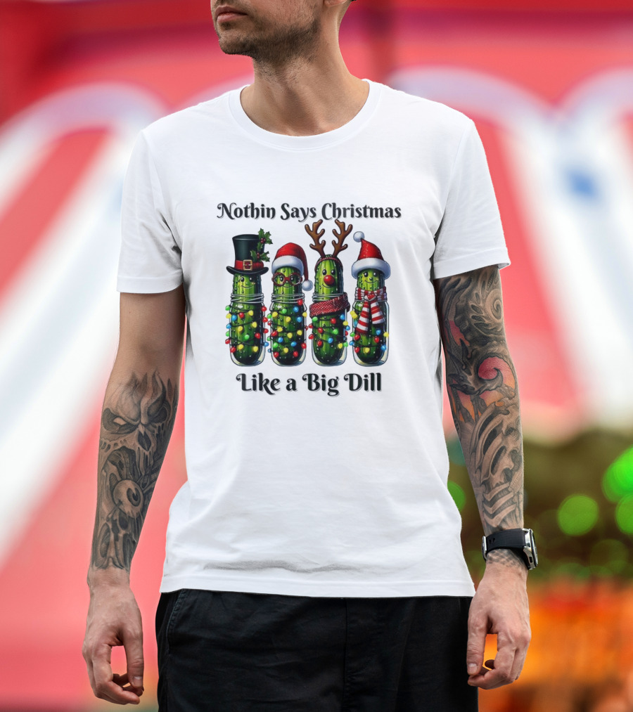 Nothin Says Christmas Like A Big Dill Pickle Jar Lights Reindeer T-Shirt