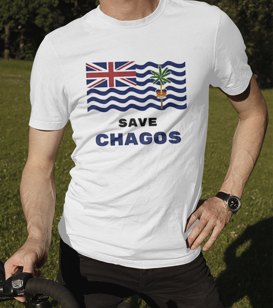 Save Chagos US UK Flag Waves Palm Emblem T-Shirt