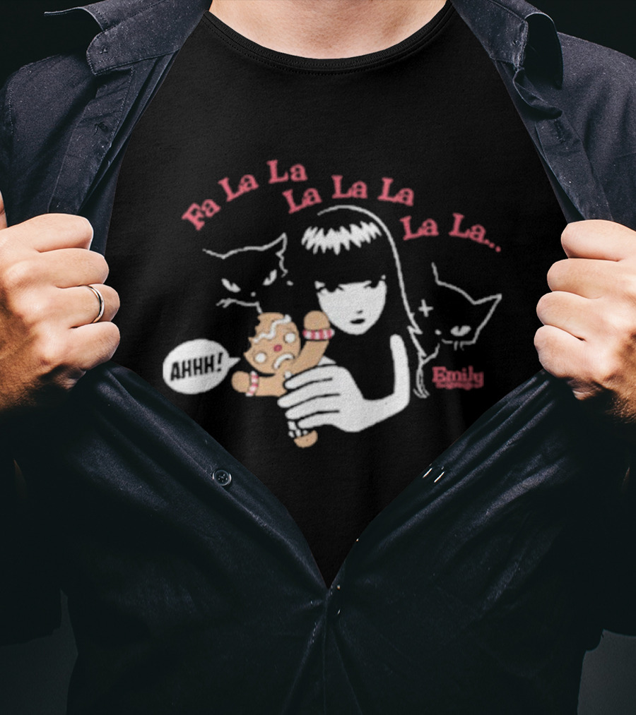 Emily The Strange Fa La La Ahhh Gingerbread Christmas Cats T-Shirt