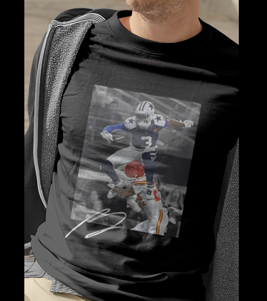 George Pickens Jumping Over Opponent Dallas Cowboys NFL Football Action Signature T-Shirt