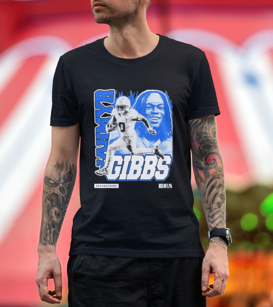 Jahmyr Gibbs Run Dreamathon Iconic Athlete Portrait T-Shirt