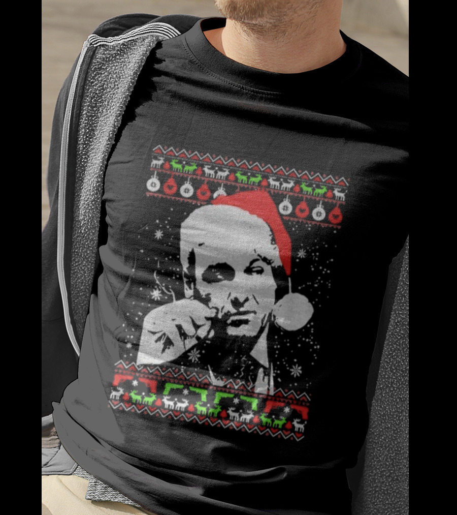 Tony Soprano Santa Hat Merry Christmas 2025 Vintage Ugly Sweater Style T-Shirt