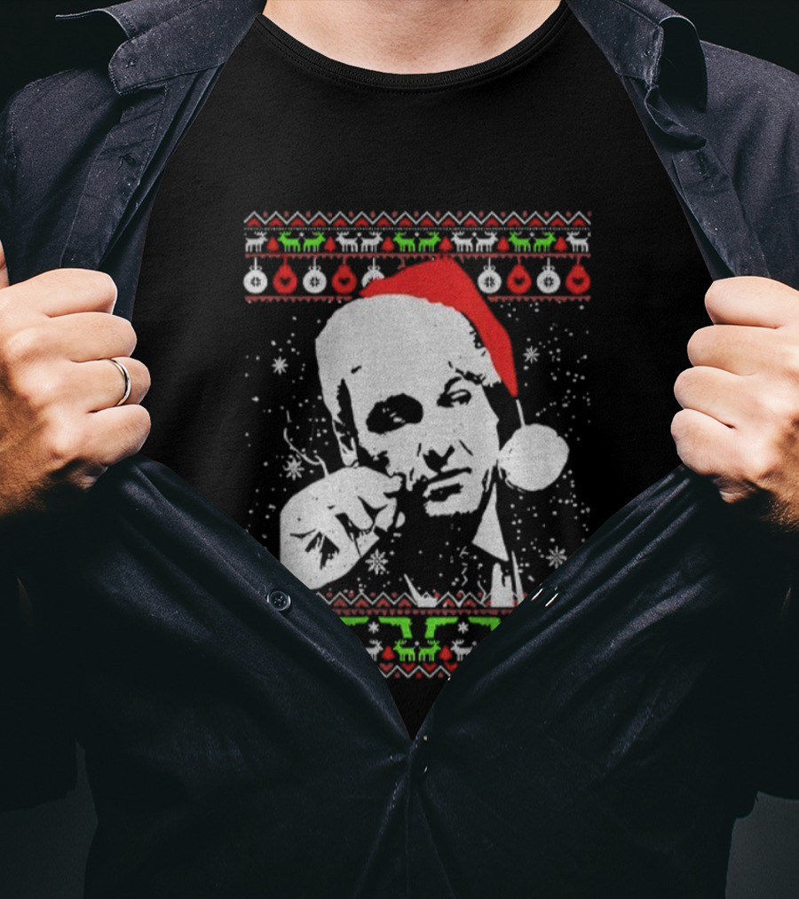 Tony Soprano Santa Hat Merry Christmas 2025 Vintage Ugly Sweater Style T-Shirt