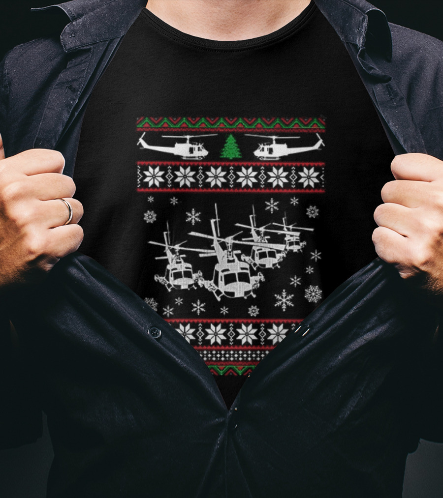 UH-1 Ugly Helicopter Christmas Sweater Pattern T-Shirt