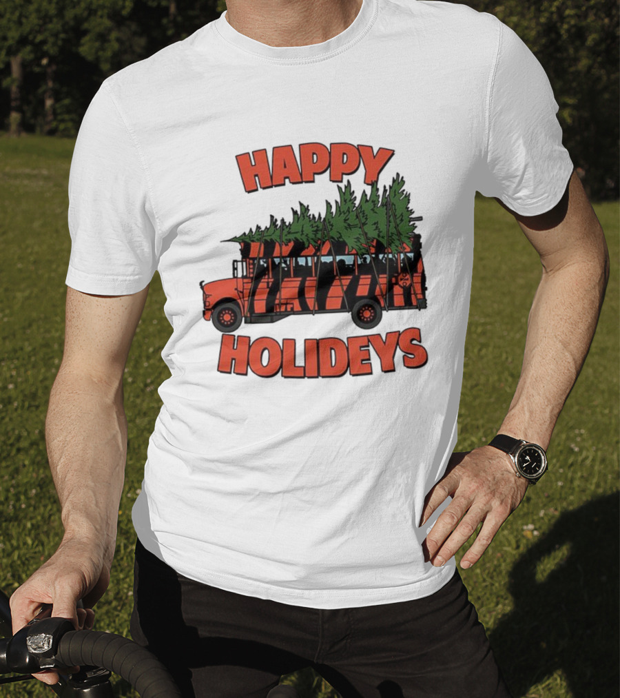 Cincinnati Bengals Happy Holidays Christmas School Bus T-Shirt