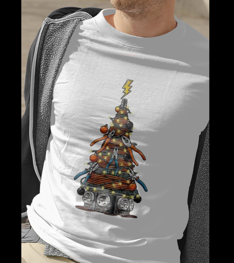 Electrician Christmas Tree Tools And Lights Holiday Display T-Shirt