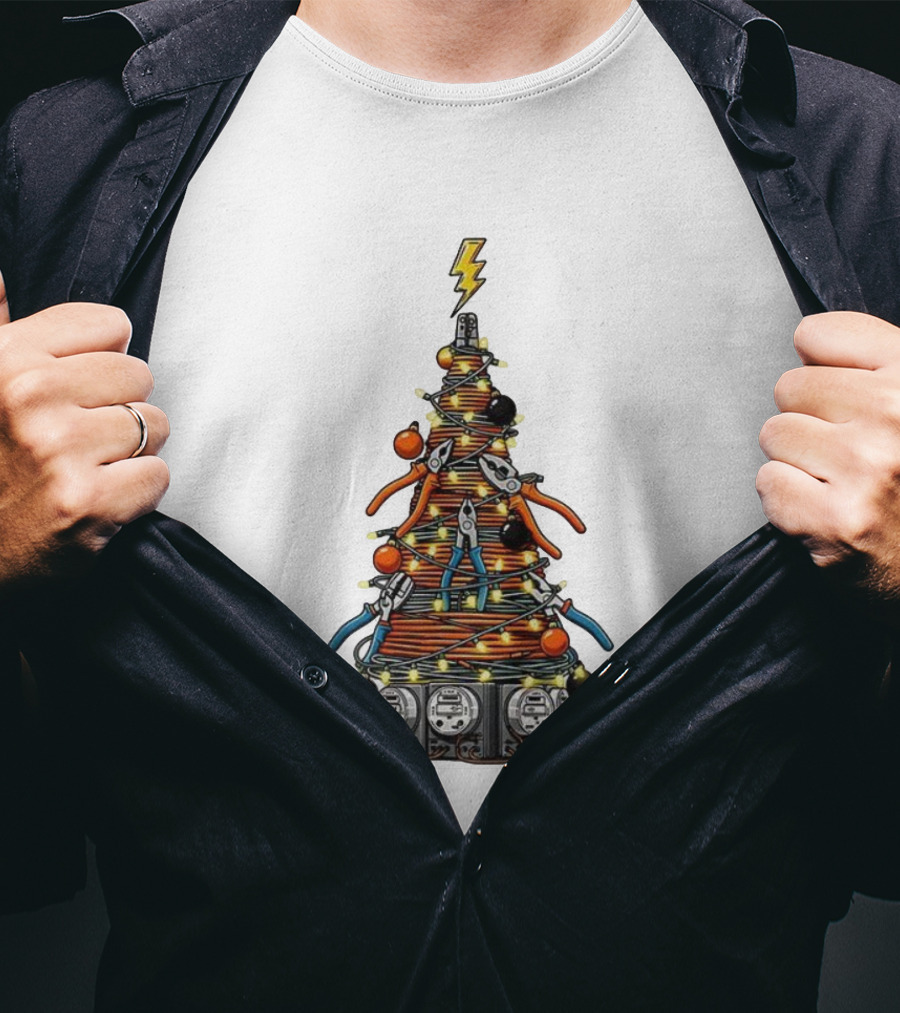 Electrician Christmas Tree Tools And Lights Holiday Display T-Shirt
