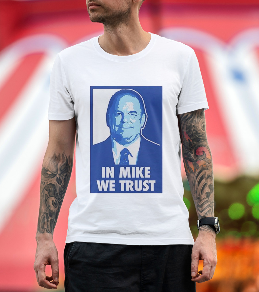 In Mike We Trust Mike Elko Blue Portrait T-Shirt