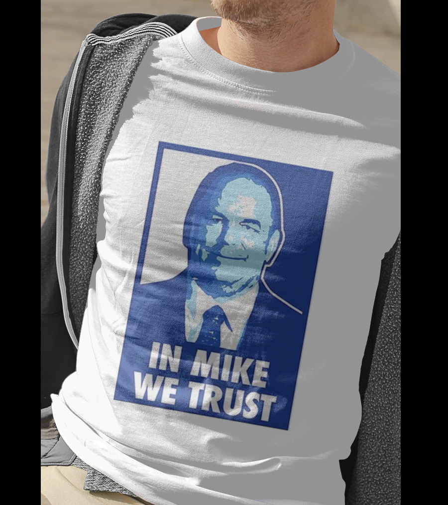 In Mike We Trust Mike Elko Blue Portrait T-Shirt