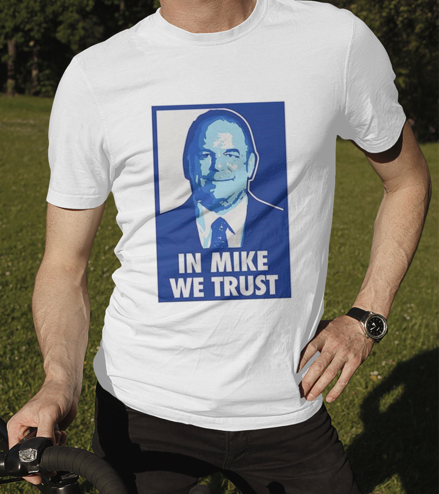 In Mike We Trust Mike Elko Blue Portrait T-Shirt