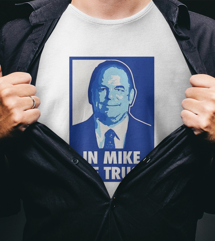 In Mike We Trust Mike Elko Blue Portrait T-Shirt