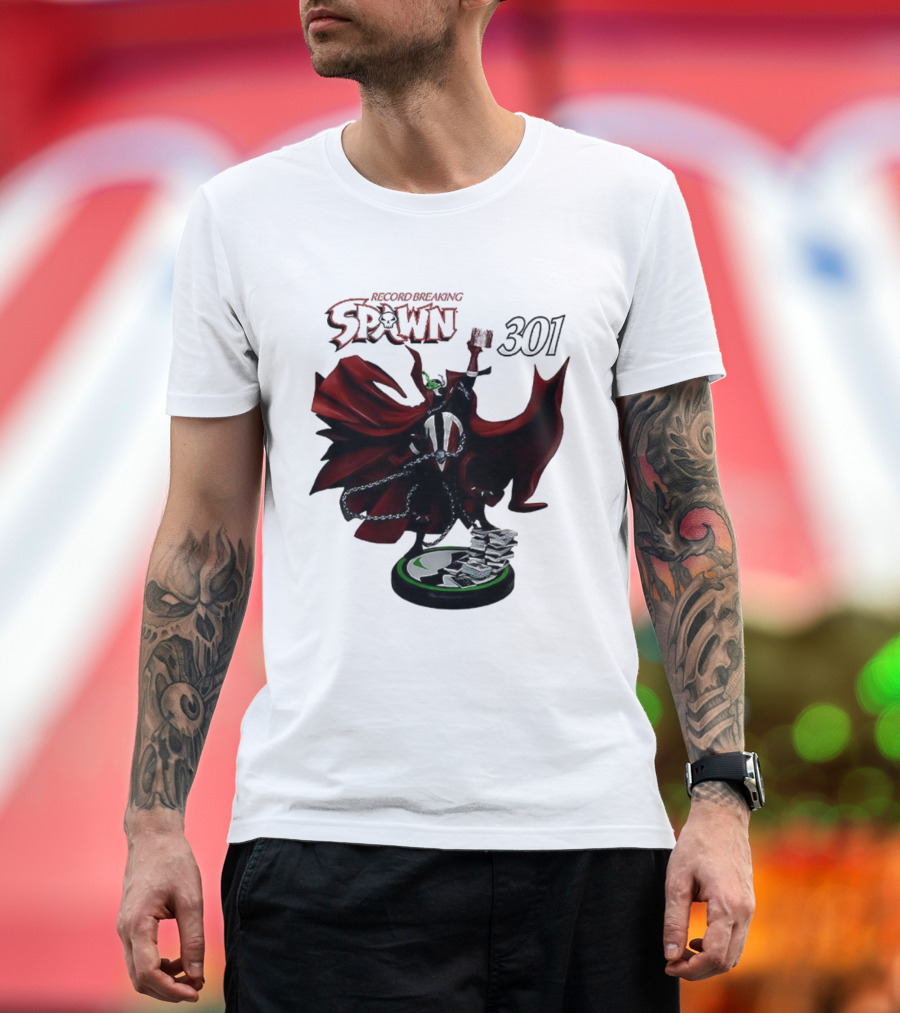 Record Breaking Spawn 301 Comic Iconic Red Cape Hero T-Shirt