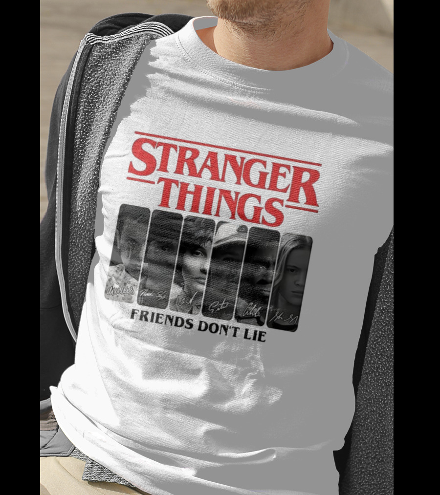 Stranger Things Friends Don’t Lie Signatures Eleven Mike Dustin Lucas Max T-Shirt