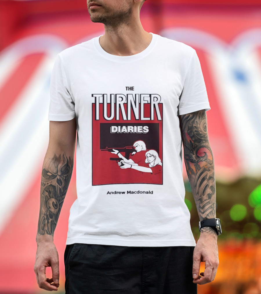 The Turner Diaries Andrew Macdonald Red Cover Art With Figures And Weapon T-Shirt