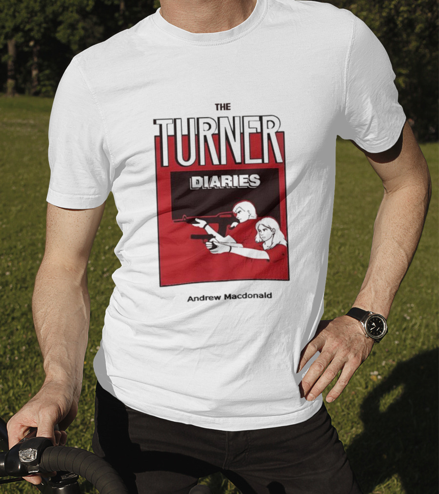The Turner Diaries Andrew Macdonald Red Cover Art With Figures And Weapon T-Shirt