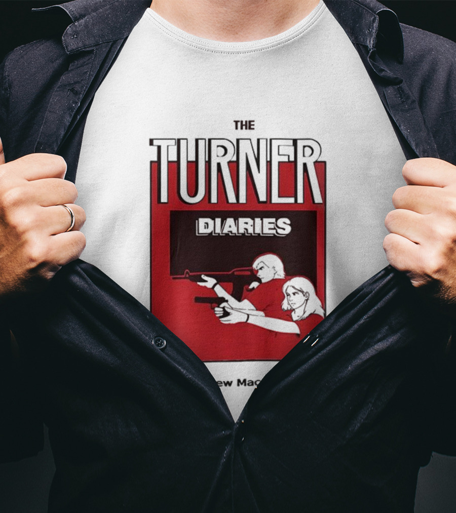The Turner Diaries Andrew Macdonald Red Cover Art With Figures And Weapon T-Shirt