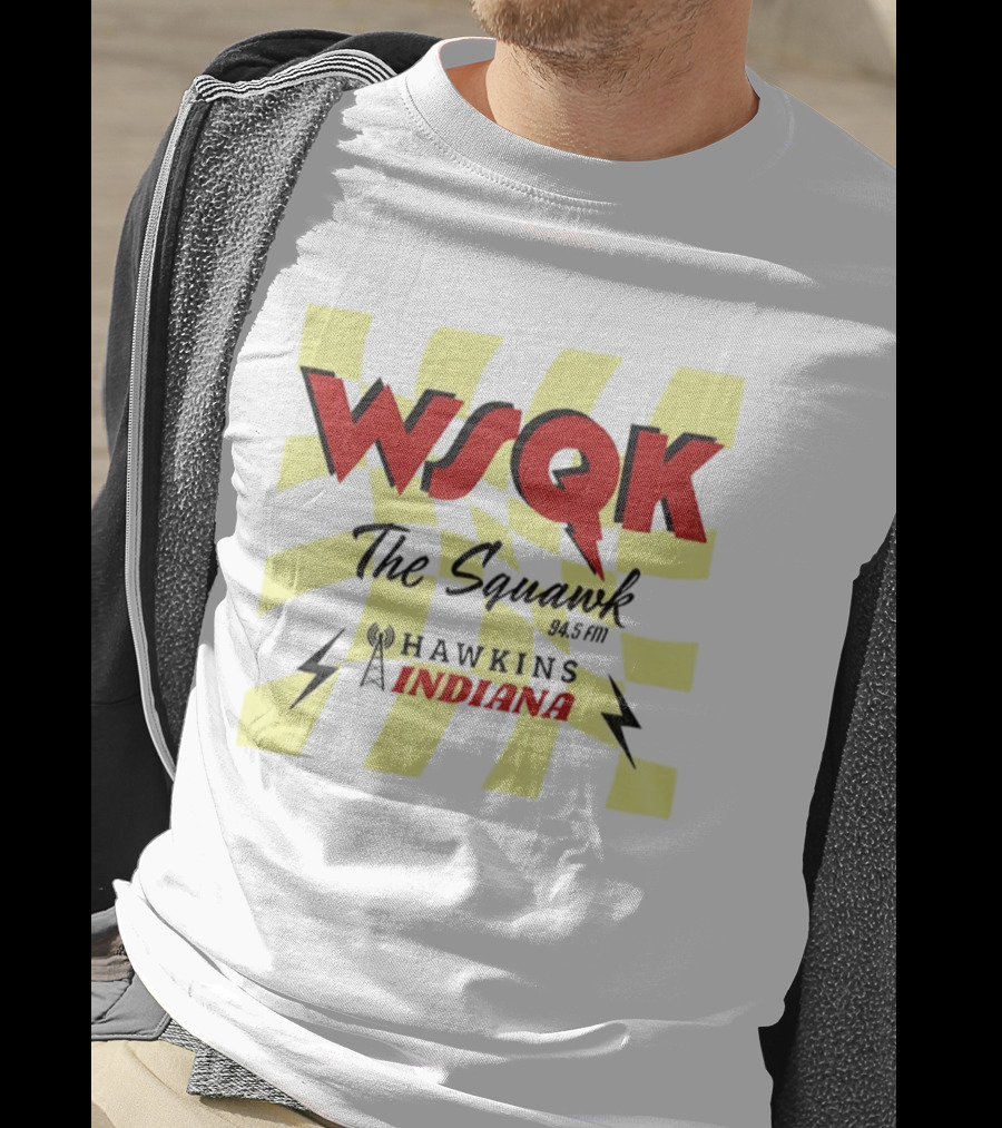 WSQK 94.5 FM The Squawk Hawkins Indiana Radio And Lightning Bolts T-Shirt