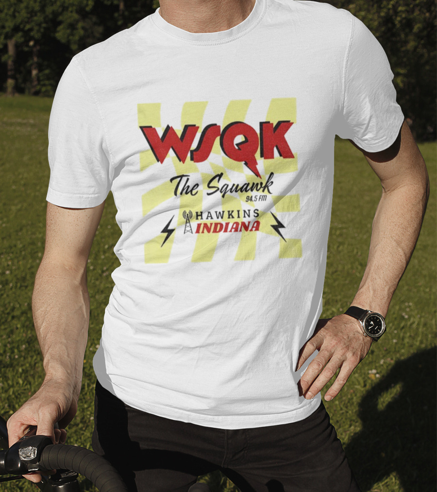 WSQK 94.5 FM The Squawk Hawkins Indiana Radio And Lightning Bolts T-Shirt