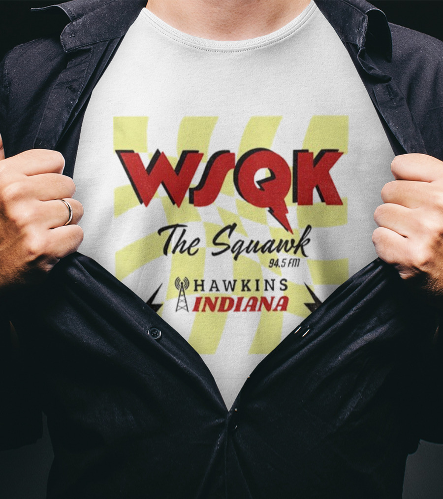 WSQK 94.5 FM The Squawk Hawkins Indiana Radio And Lightning Bolts T-Shirt