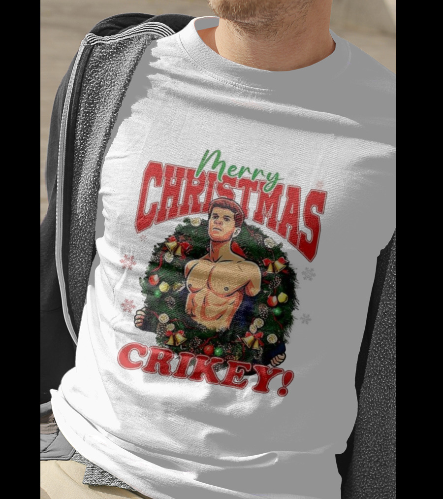 Merry Christmas Crikey 2025 Robert Irwin Wreath Illustration T-Shirt