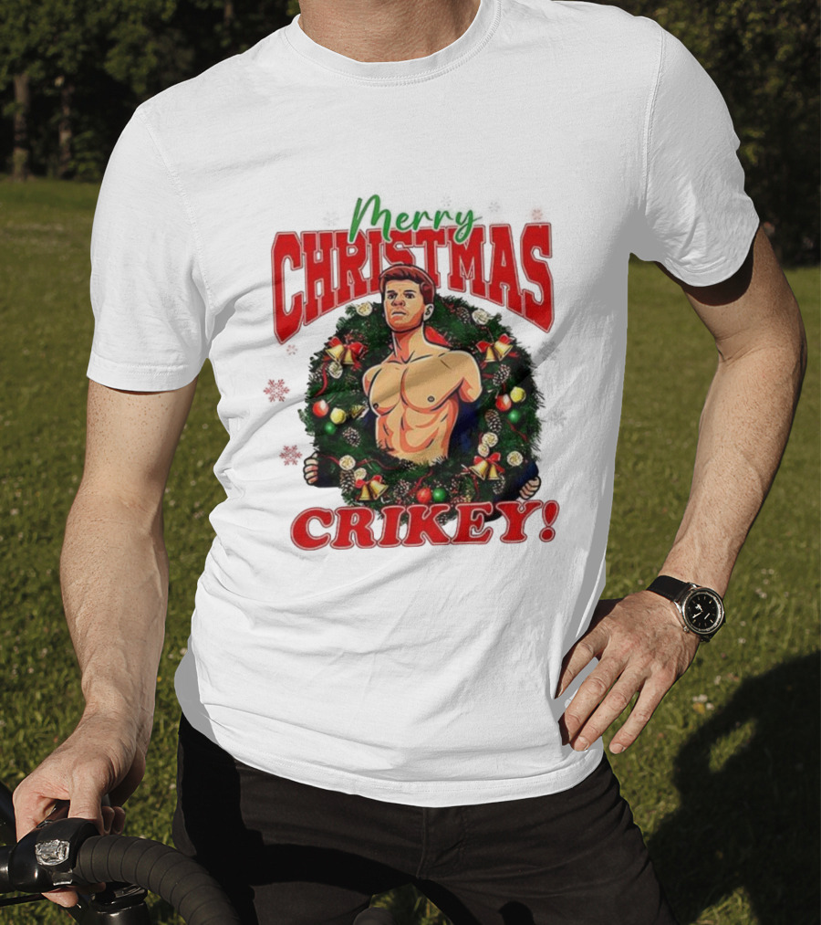 Merry Christmas Crikey 2025 Robert Irwin Wreath Illustration T-Shirt