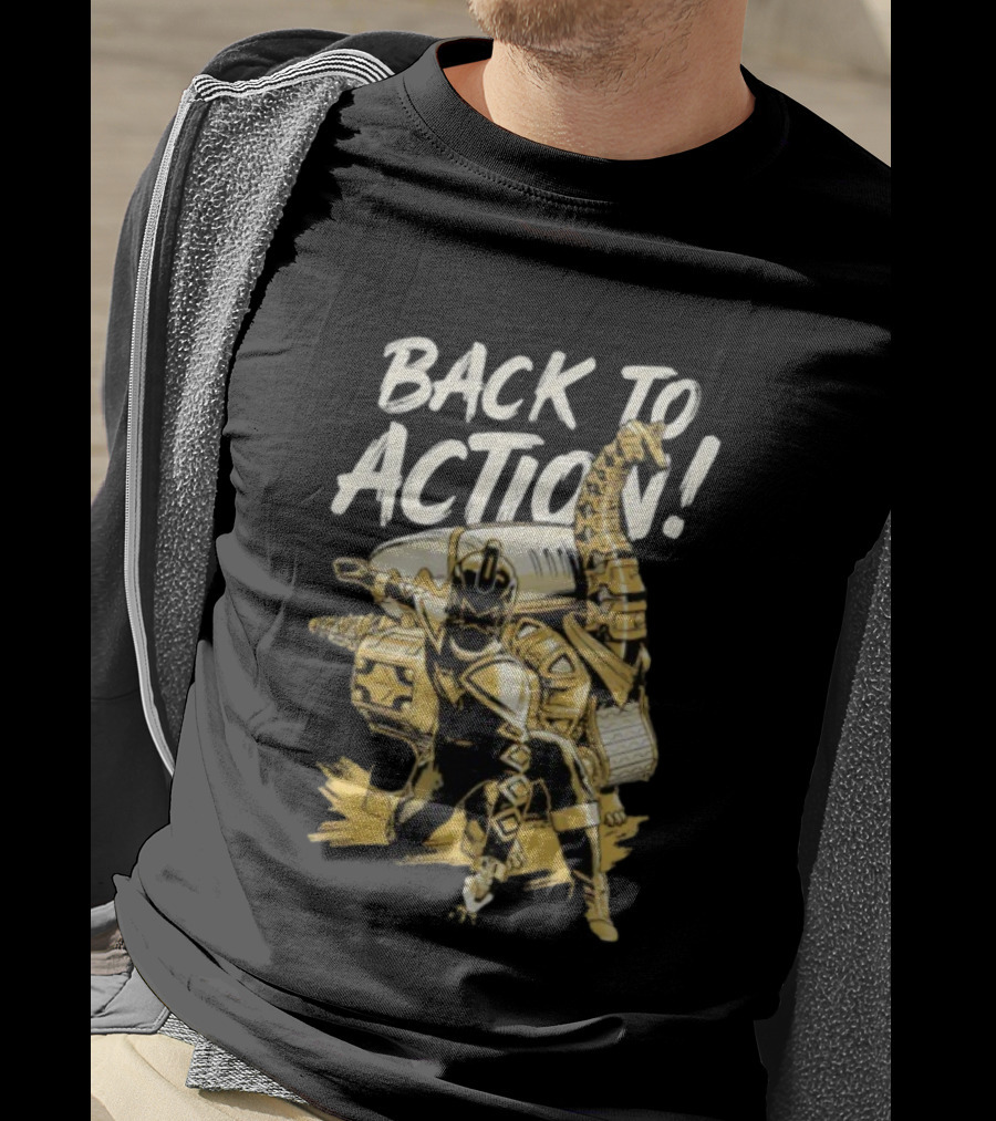 Back To Action Power Rangers Dino Thunder Black Ranger With Brachiozord T-Shirt