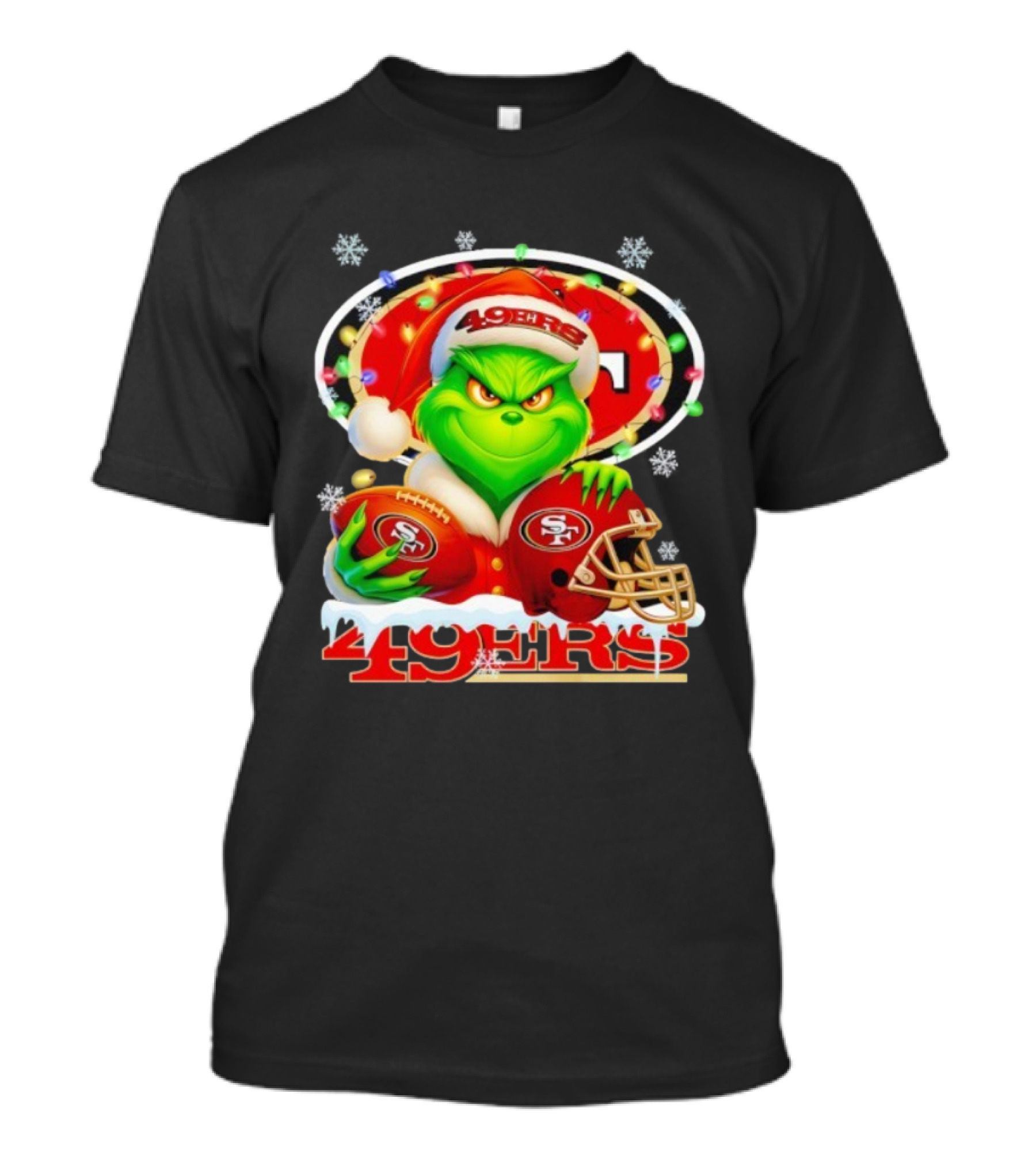 Grinch Holding Football And Helmet San Francisco 49ers Merry Christmas 49ers T-Shirt
