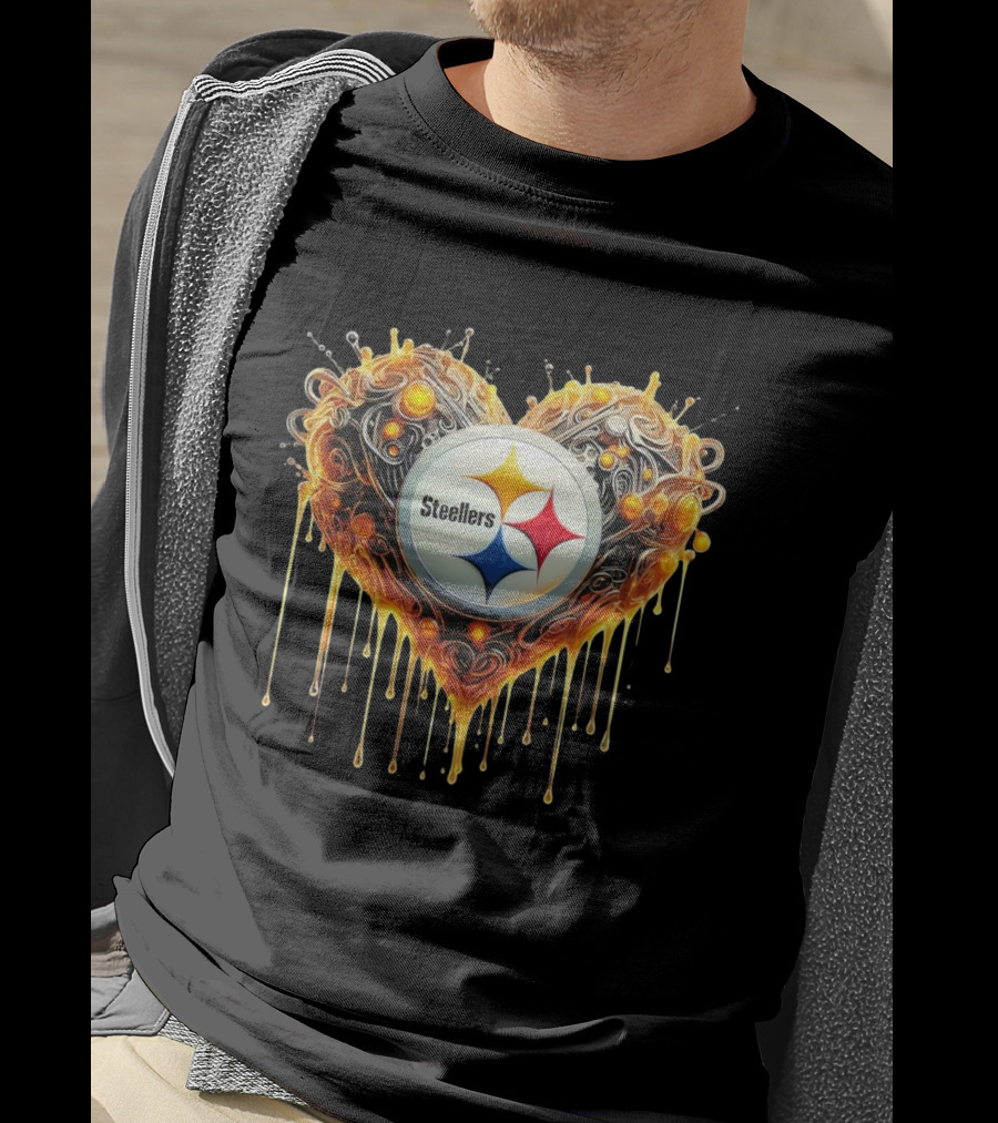 Pittsburgh Steelers NFL Heart Caramel Swirl Pattern T-Shirt
