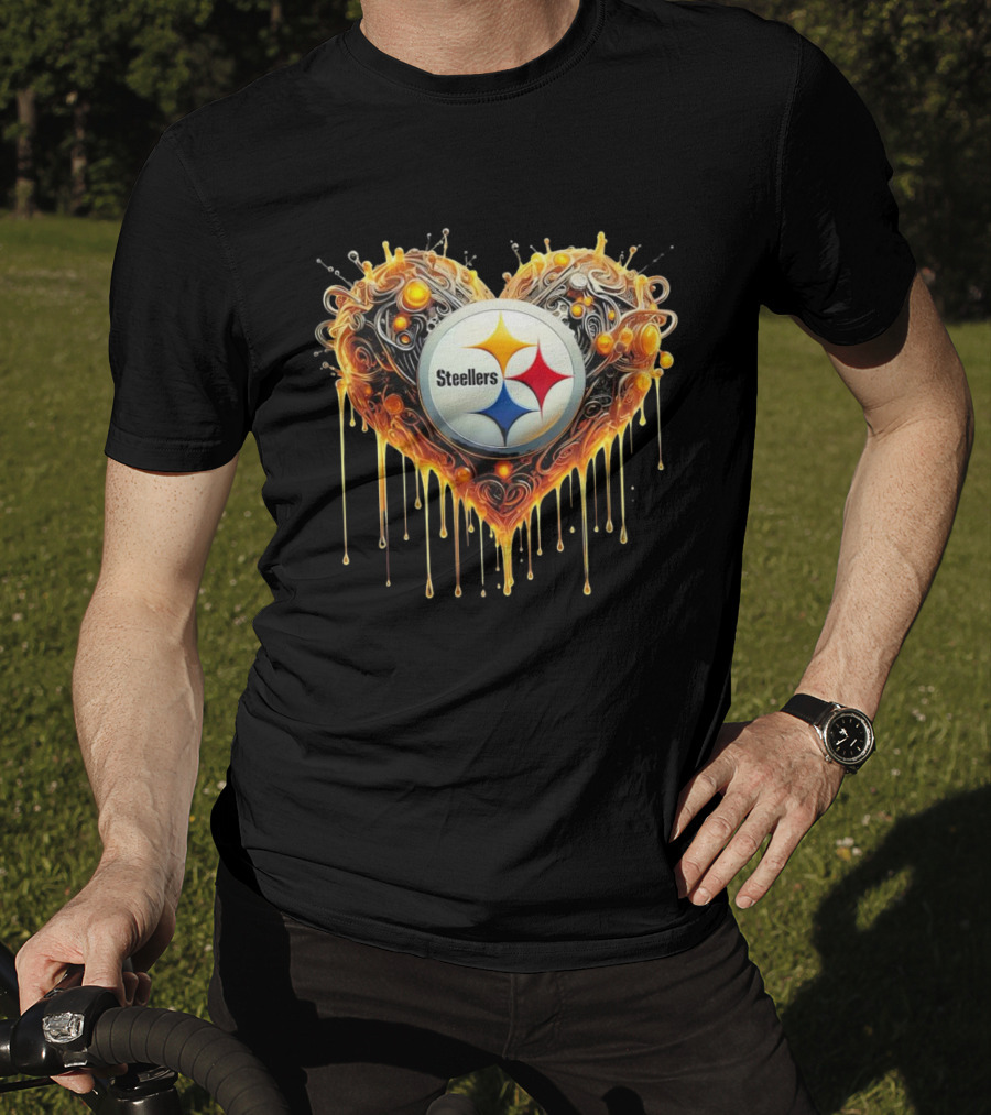 Pittsburgh Steelers NFL Heart Caramel Swirl Pattern T-Shirt