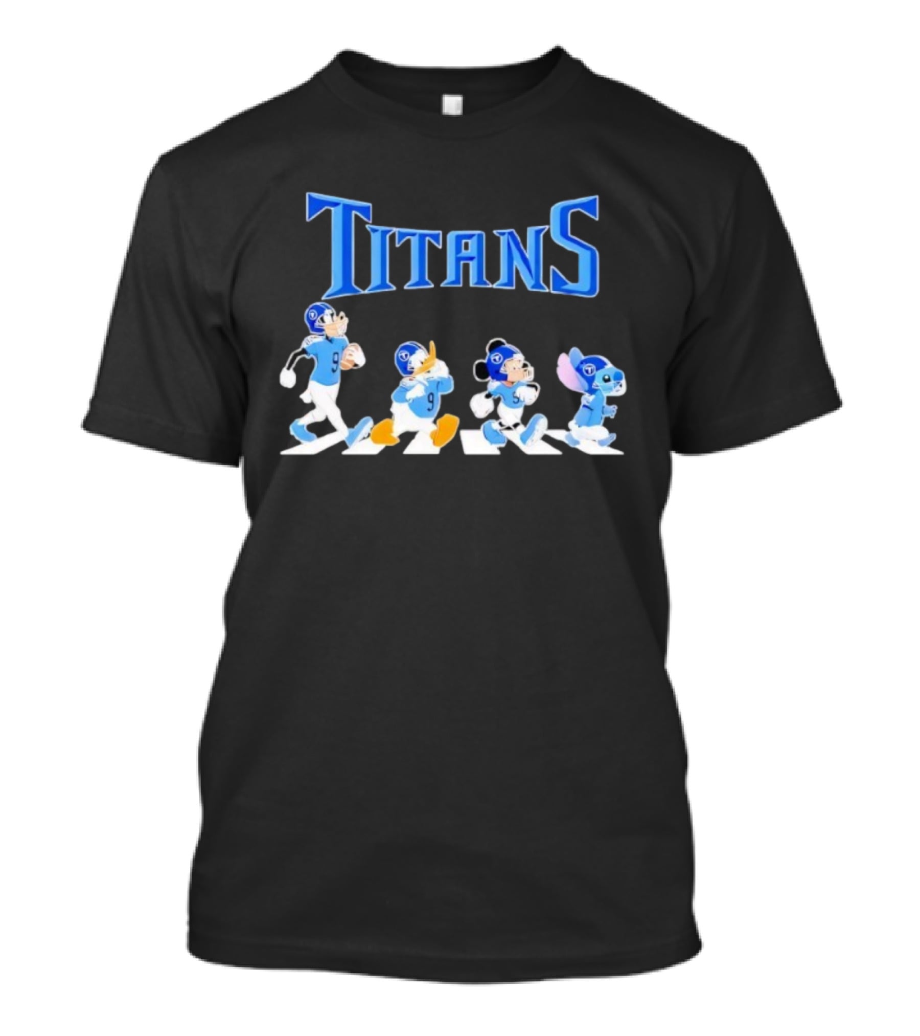 Tennessee Titans Mickey Mouse Donald Duck Goofy Stitch Abbey Road NFL Crossover T-Shirt