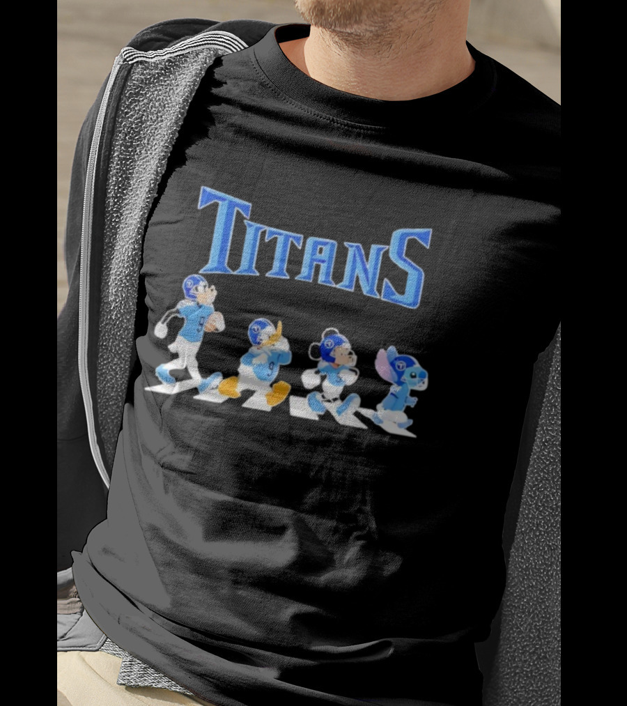 Tennessee Titans Mickey Mouse Donald Duck Goofy Stitch Abbey Road NFL Crossover T-Shirt