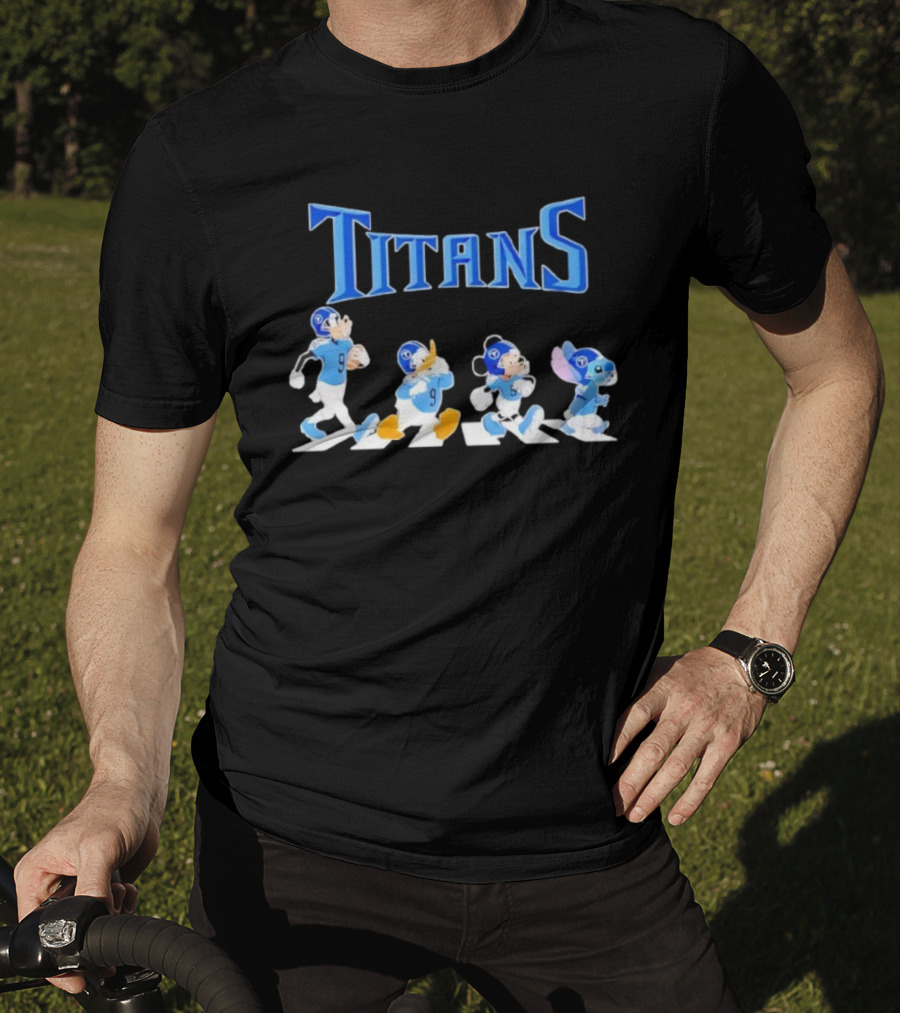 Tennessee Titans Mickey Mouse Donald Duck Goofy Stitch Abbey Road NFL Crossover T-Shirt